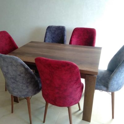 Table à manger-6 chaises-bordeaux-gris-120cm