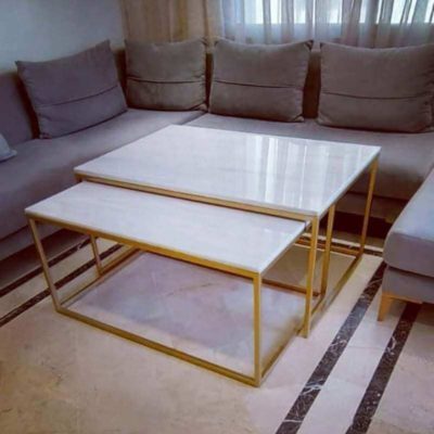 Ensemble tables basses-marbre blanc