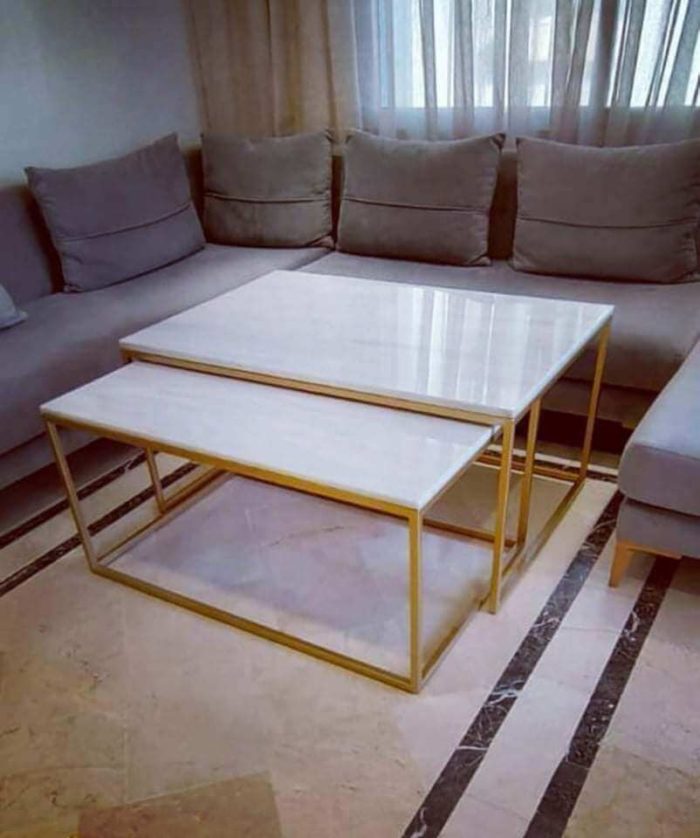 Ensemble tables basses-marbre blanc
