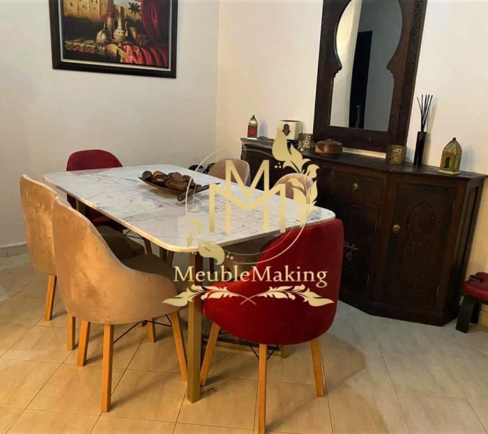 Table à manger-6 chaises-marbre blanc-Rouge