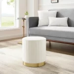 Pouf cylindrique velours blanc