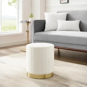 Pouf cylindrique velours blanc