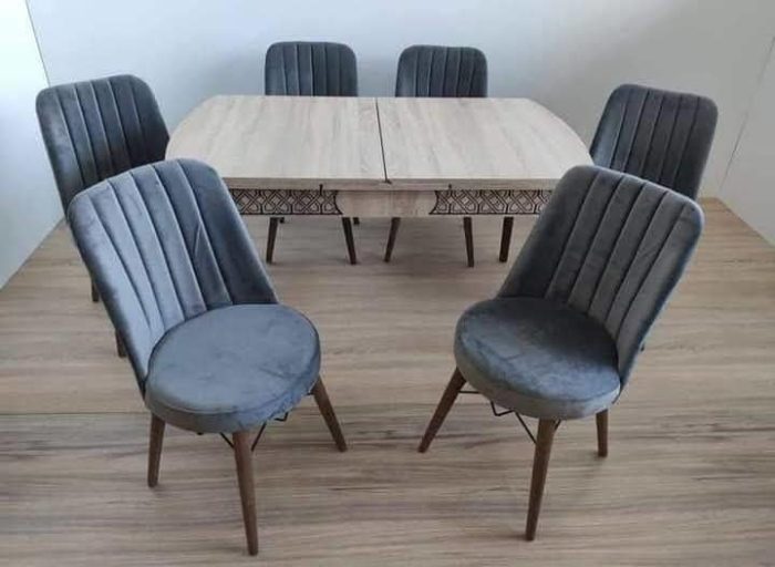 Table à manger-6 chaises-extensible-beige-170cm