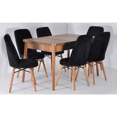 Table à manger 6 chaises noir extensible-170cm