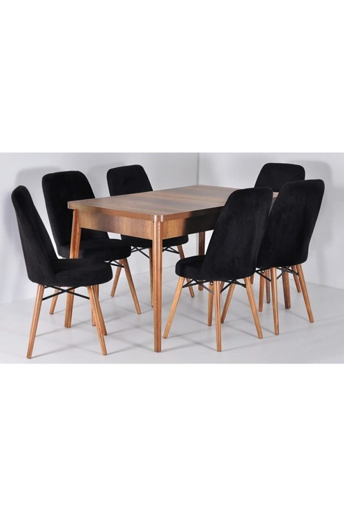 Table à manger 6 chaises noir extensible-170cm