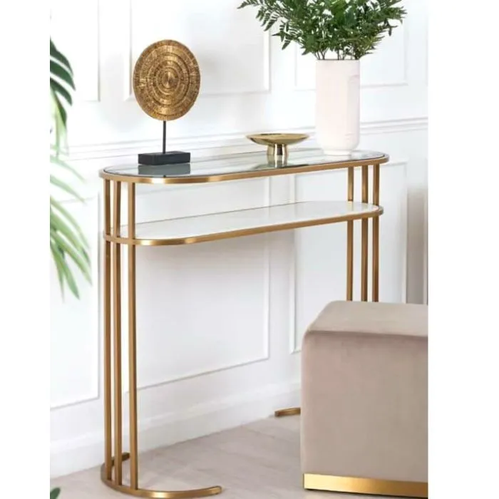 Table console en métal dorée