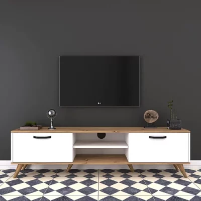 Meuble TV avec tiroirs 160cm marron/blanc-MTR02