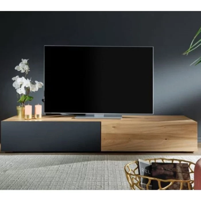 Meuble TV 1 porte et tiroir 160cm noir/beige - LPT1