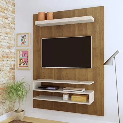 Meuble TV mural 4 étagères marron blanc-MU12