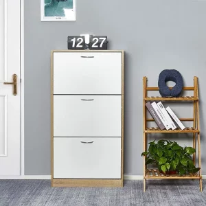 Meuble à chaussures 3 portes 120cm blanc beige
