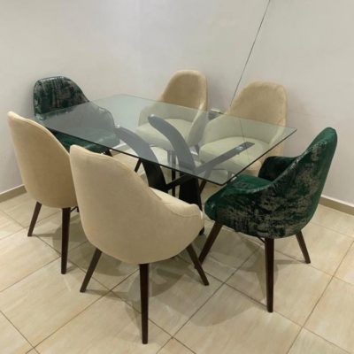 Table verre marron noyer 6 chaises- TVN1