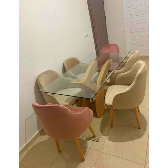 Table à manger verre 6 chaises Rose beige-SRB