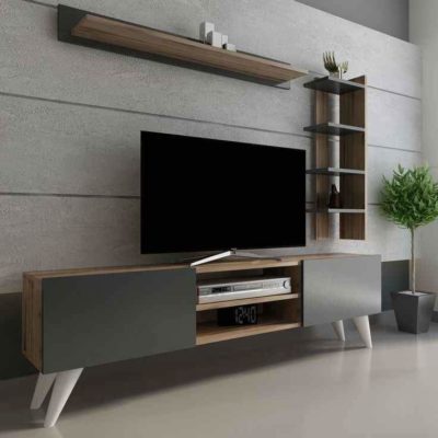 Meuble TV avec rangement 160cm beige gris BG1