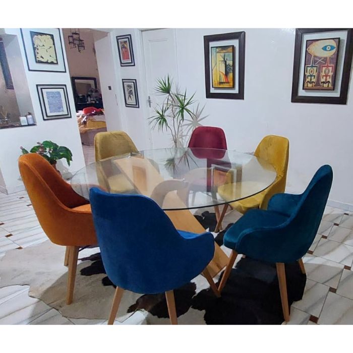 Table verre ronde 6 chaises multicolor - SMC01