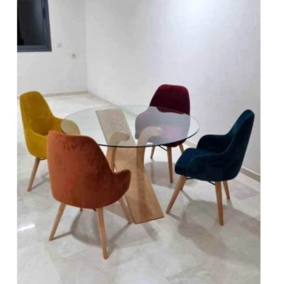 Table verre ronde 4 chaises multicolore -TVM00