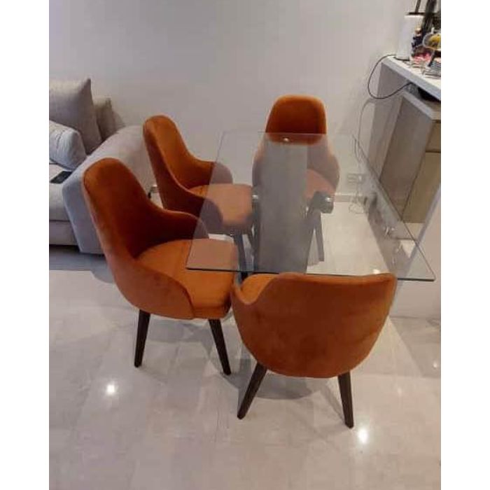 Table verre 4 chaises orange -SMV02