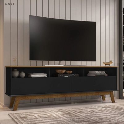 Meuble TV 2 portes 160cm noir/chêne - MV2PN
