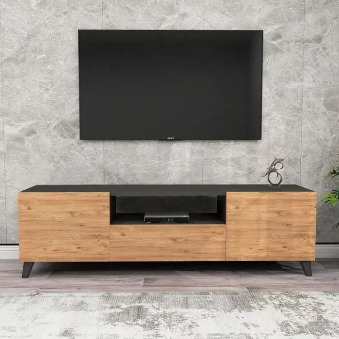 Meuble TV 3 portes 160cm noir chêne - MT03N