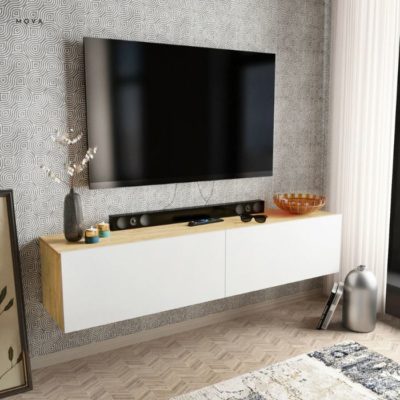 Meuble TV suspendu blanc beige 160cm - MTV01