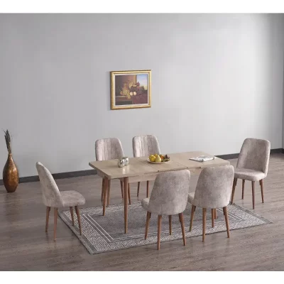 Table extensible beige 6 chaises