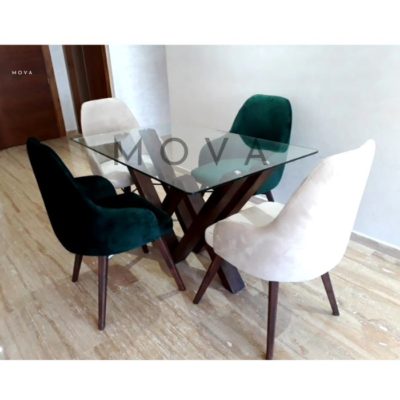 Table verre 4 chaises vert/blanc -SMV03