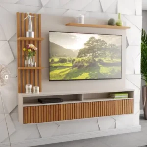 Meuble TV Mural chic marron blanc MMB