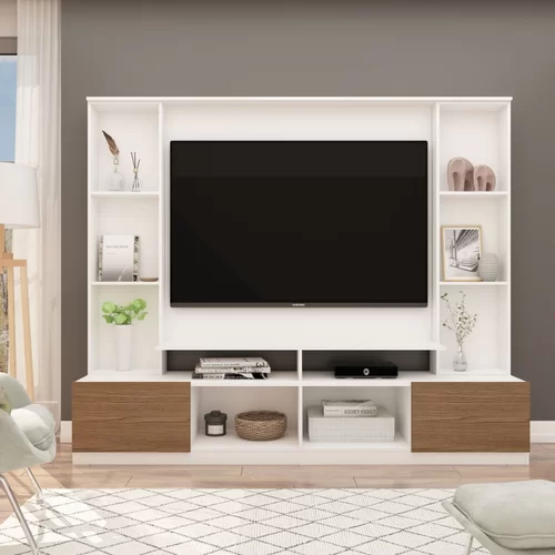 Meuble TV Mural en blanc avec étagères