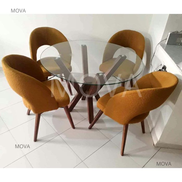 Table verre avec 4 chaises bouclette