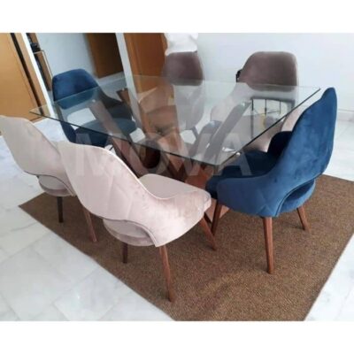 Table rectangulaire verre-6 chaises