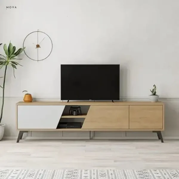 Meuble TV 160cm Blanc/chêne