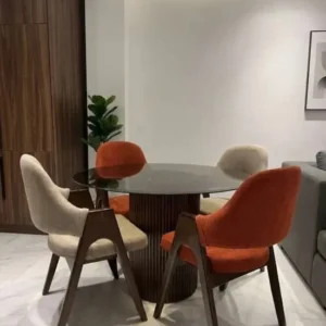 Table verre bronze 4 chaises