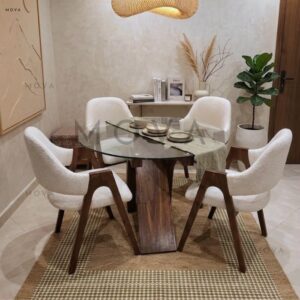 Table verre ronde 4 chaises ALPHA