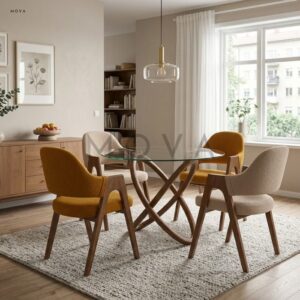 Table verre ronde 4 chaises CALI